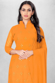 Georgette Turmeric Yellow Embroidered Churidar Suit