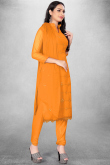 Georgette Turmeric Yellow Embroidered Churidar Suit