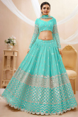 Georgette Turquoise Blue Lehenga with Faux Mirror Work 