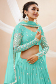 Georgette Turquoise Blue Lehenga with Faux Mirror Work 