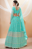 Georgette Turquoise Blue Lehenga with Faux Mirror Work 