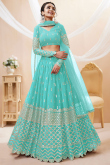 Georgette Turquoise Blue Lehenga with Faux Mirror Work 