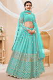 Georgette Turquoise Blue Lehenga with Faux Mirror Work 