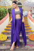 Georgette Violet Purple Dhoti Style Lehenga with Zari Work for Cocktail Party