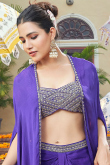 Georgette Violet Purple Dhoti Style Lehenga with Zari Work for Cocktail Party