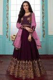 Georgette Wedding Anarkali Suit In Dark Purple Colour