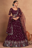 Georgette Wine Maroon Flared Style Lehenga With Sequins Work