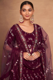 Georgette Wine Maroon Flared Style Lehenga With Sequins Work