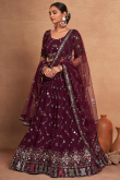 Georgette Wine Maroon Flared Style Lehenga With Sequins Work