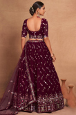 Georgette Wine Maroon Flared Style Lehenga With Sequins Work