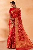 Georgette Woven Zari Chilly Red Broad Border Saree 