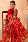 Georgette Woven Zari Chilly Red Broad Border Saree 