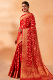 Georgette Woven Zari Chilly Red Broad Border Saree 