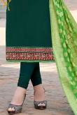 Dazzling Faux Georgette Churidar Suit In Green Color With Resham Embroidered