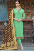Elegant Light Green Faux Georgette Churidar Suit With Resham Work