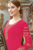 Red Faux Georgette Embroidered Churidar Suit