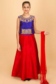Beautiful Blue And Red Anarkali Lehenga With Resham Embroidery