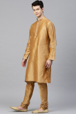 Gold Dupion Silk Plain Men Kurta Pajama for Wedding & Party