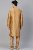 Gold Dupion Silk Plain Men Kurta Pajama for Wedding & Party