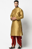 Gold Dupion Silk Straight Cut Men Kurta With Dhoti 