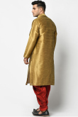Gold Dupion Silk Straight Cut Men Kurta With Dhoti 