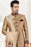 Gold Silk Jacket Style Men's Sherwani 