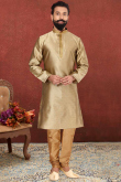 Gold Woven Silk Men Kurta Churidar