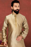 Gold Woven Silk Men Kurta Churidar