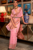 Gorgeous Kora Silk Saree In Light Pink With Woven Zari 
