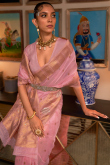 Gorgeous Kora Silk Saree In Light Pink With Woven Zari 