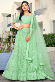 Gorgeous Mint Green Mirror Embroidered Lehenga 
