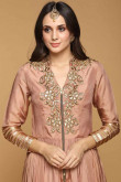 Elegant Net And Silk Straight Pant Suit In Tortilla Brown Color