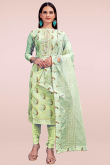 Gota Patti Embroidered Chanderi Pistachio Green Churidar Suit