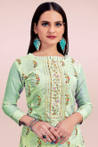 Gota Patti Embroidered Chanderi Pistachio Green Churidar Suit