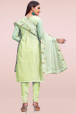 Gota Patti Embroidered Chanderi Pistachio Green Churidar Suit