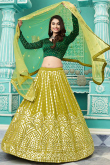 Gota Patti Embroidered Georgette Pear Green Lehenga