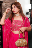 Gota Patti Embroidered Satin Ruby Pink Indo Western Lehenga