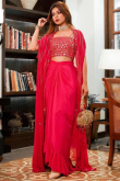 Gota Patti Embroidered Satin Ruby Pink Indo Western Lehenga