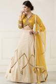 Gota Patti Embroidered Silk Cream Beige Lehenga