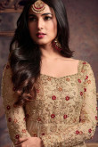 Resham Embroidered Net Raffia Color Anarkali Suit