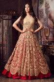 Attractive Golden With Red Net Anarkali Suit With Resham Work
