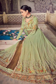 Resham Embroidered Net Green Anarkali Suit