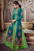 Resham Embroidered Silk Green Anarkali Suit