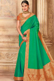 Shamrock Green Art Silk Saree With Art Silk Blouse