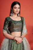 Green Chinnon Sequins Embroidered A-Line Style Lehenga 