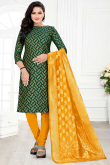 Green Jacquard Churidar Suit With Woven Zari Work