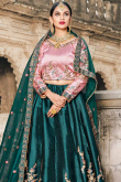 Green Satin Lehenga With Pink Choli