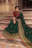 Green Silk Saree With Velvet Blouse