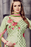 Green Cotton Embroidered Churidar Suit