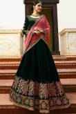 Green Velvet Embroidered Lehenga